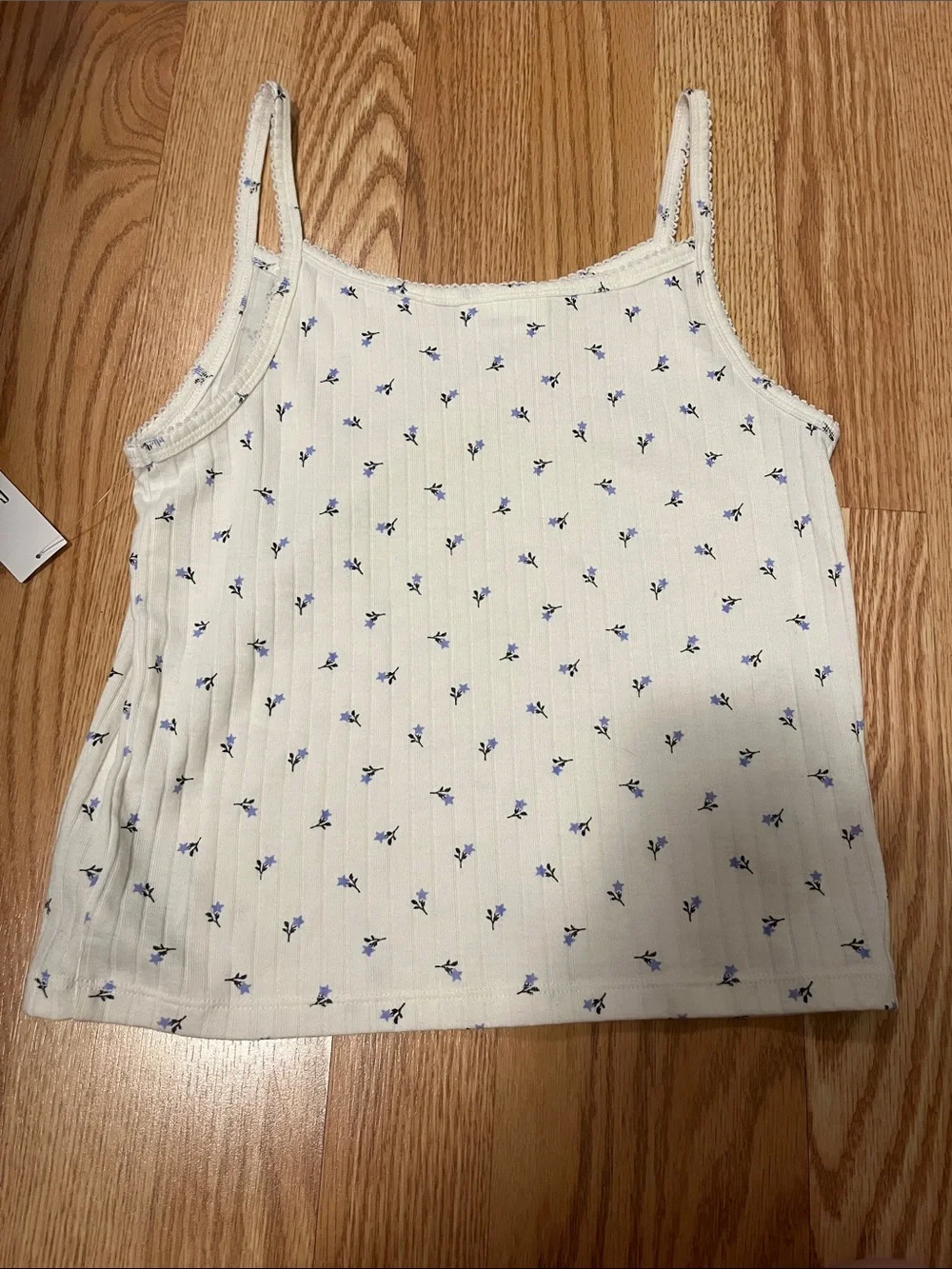 GAP TEEN Cream Tank Top with Small Blue Floral Print